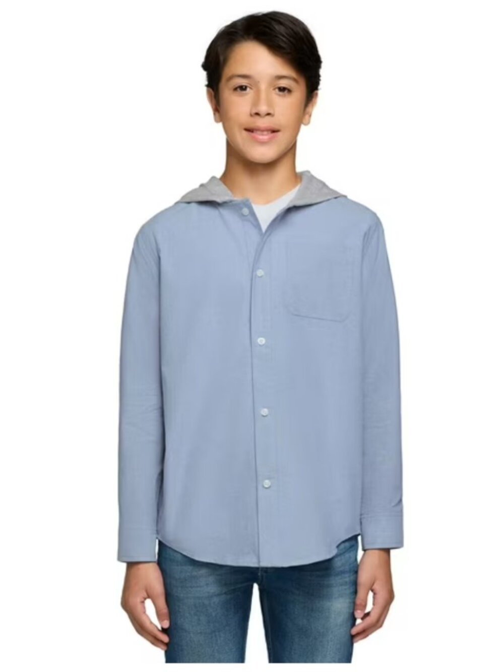 Lucky Brand Boys Hooded Woven Shirt In Blue Size Large (10/12) NWT
